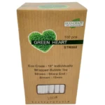 10" Ind. Wrapped Bubble Tea Straws - Paper - Sharp End - Brown - 12mm