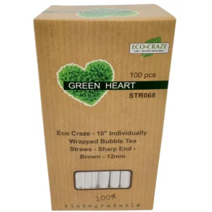 10" Ind. Wrapped Bubble Tea Straws - Paper - Sharp End - Brown - 12mm